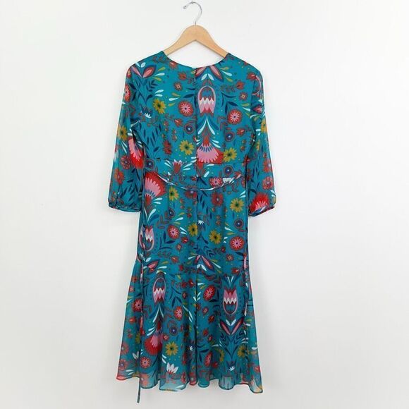 Boden Woman’s Teal Isabelle Feminine Multicolored Red Floral Midi Dress - Picture 3 of 13